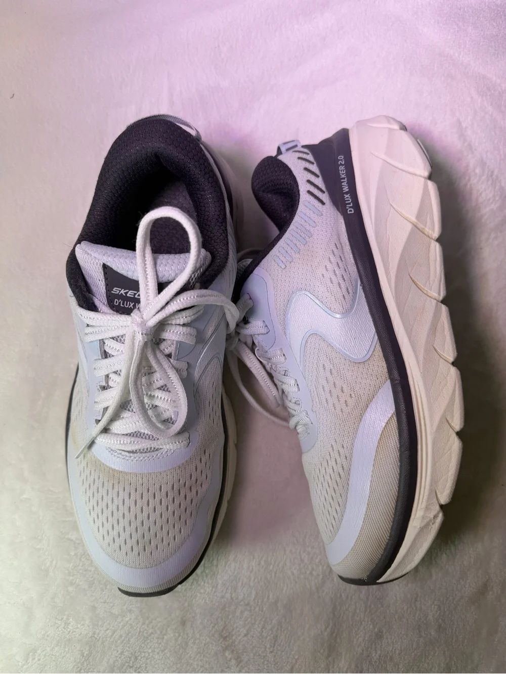 Skechers D'lux Walker 2.0 Women's White with Light Blue and Black Accents
